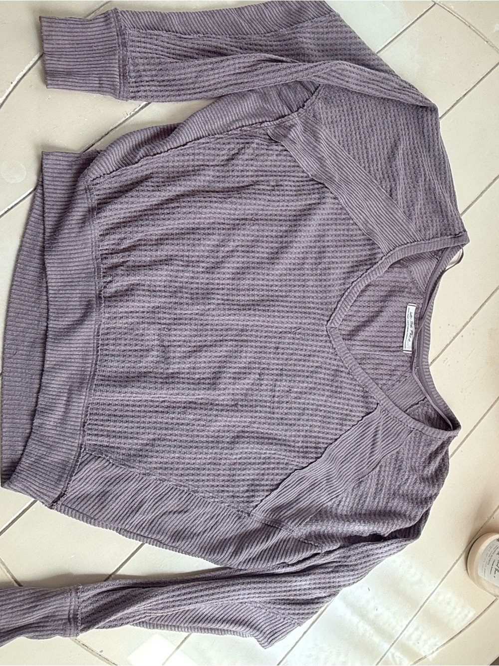 We The Free Washed Lavender Ribbed V-Neck Long Sleeve Top